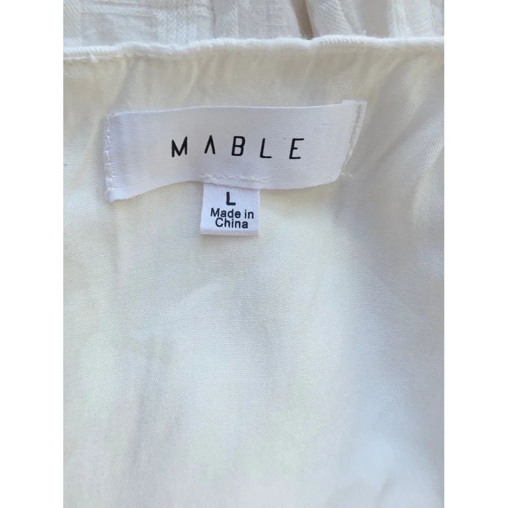 Mable Anthropologie Babydoll Dress Women L White Puff Sleeve Square Neck Cotton - Picture 5 of 7